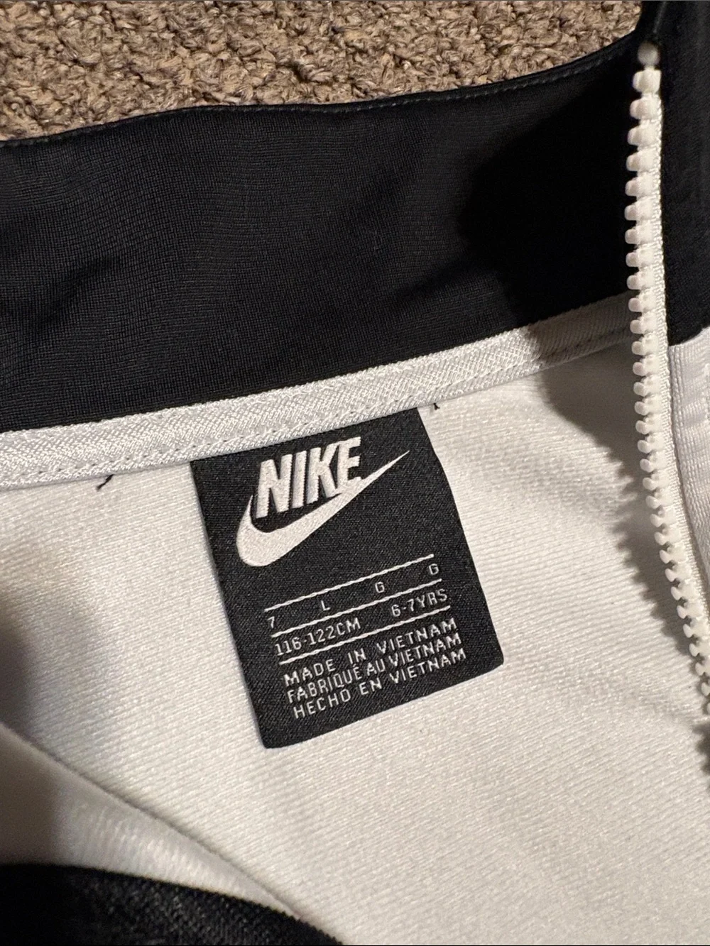 Kids Nike Black and White Zip-Up Athletic Jacket